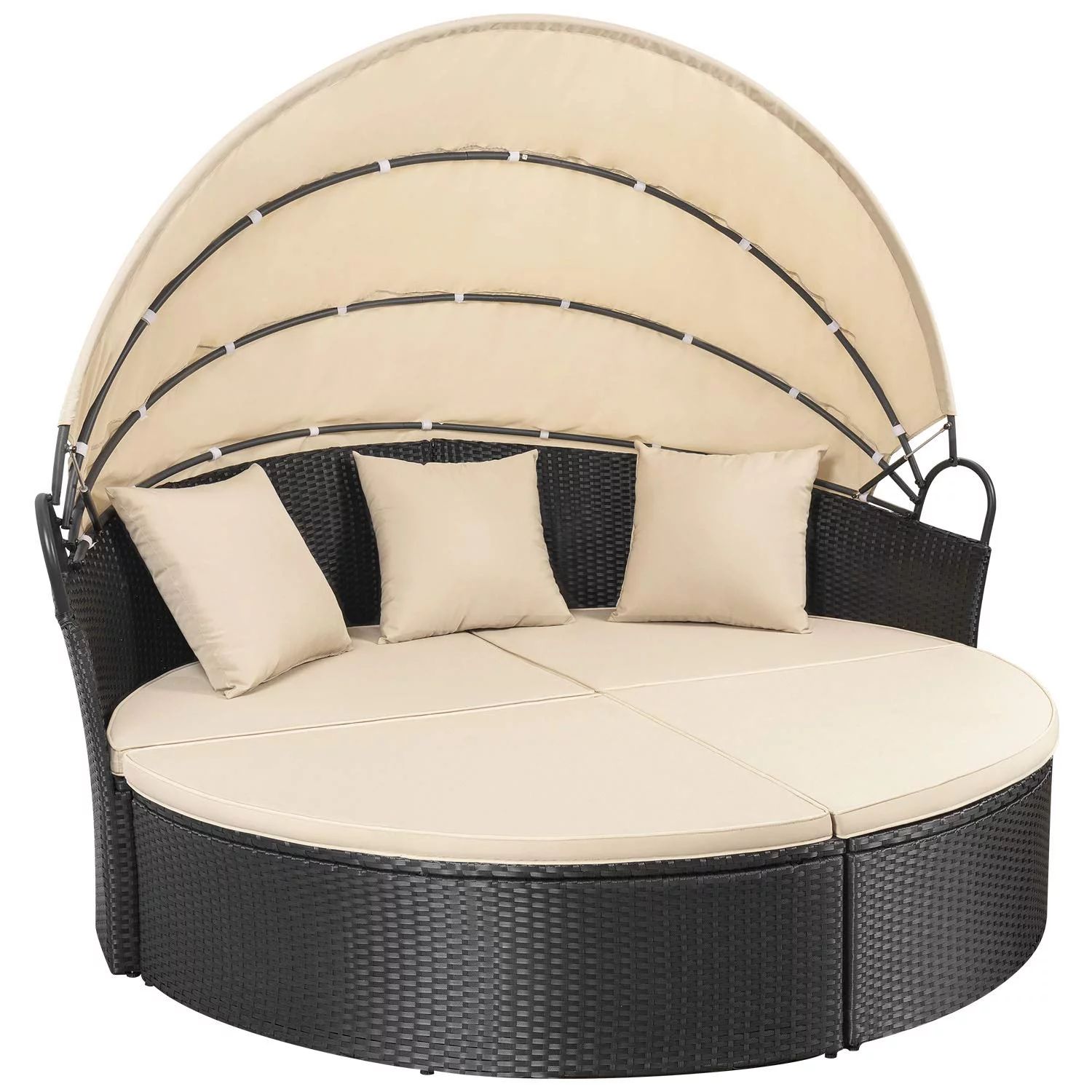 Walnew Outdoor Patio Round Daybed with Retractable Canopy Wicker Furniture Sectional Seating with... | Walmart (US)