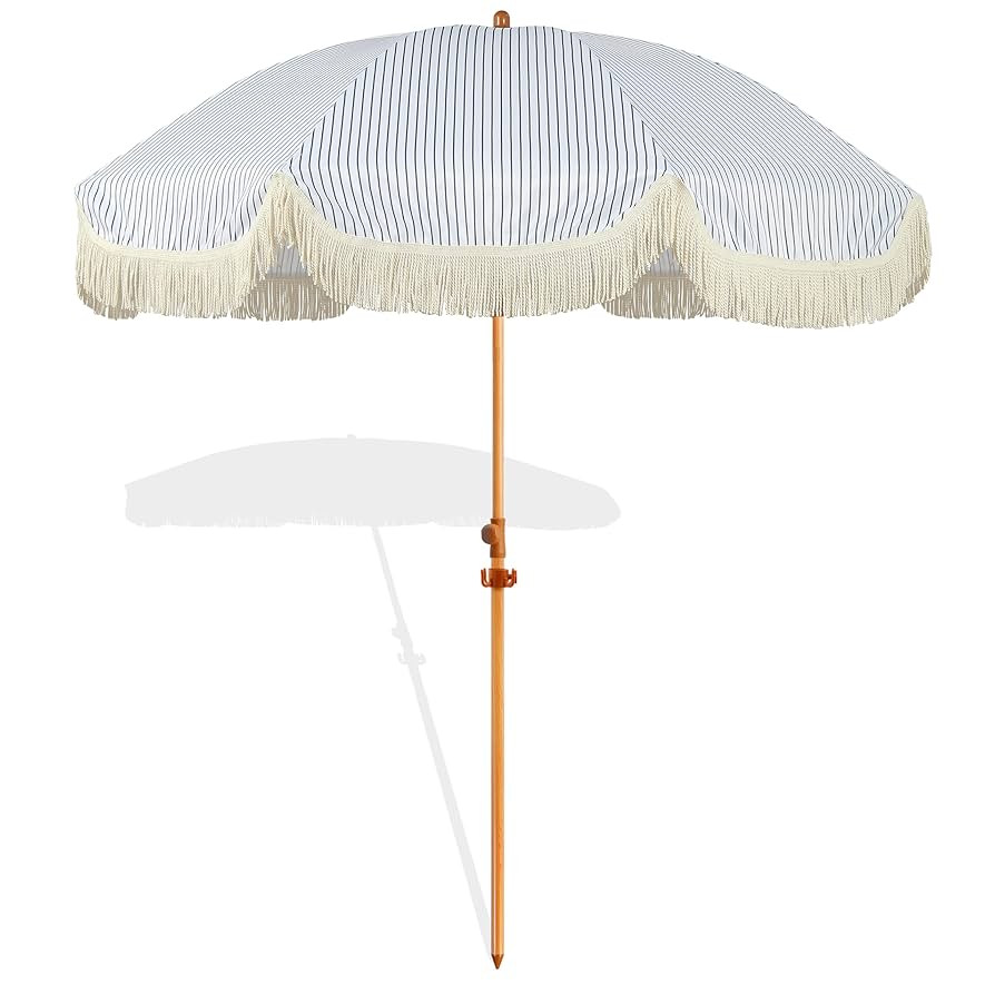 7.5ft Patio Umbrella with Fringe, Beach Umbrella, Fringe Umbrella Outdoor Patio with Hanging Hook... | Amazon (US)