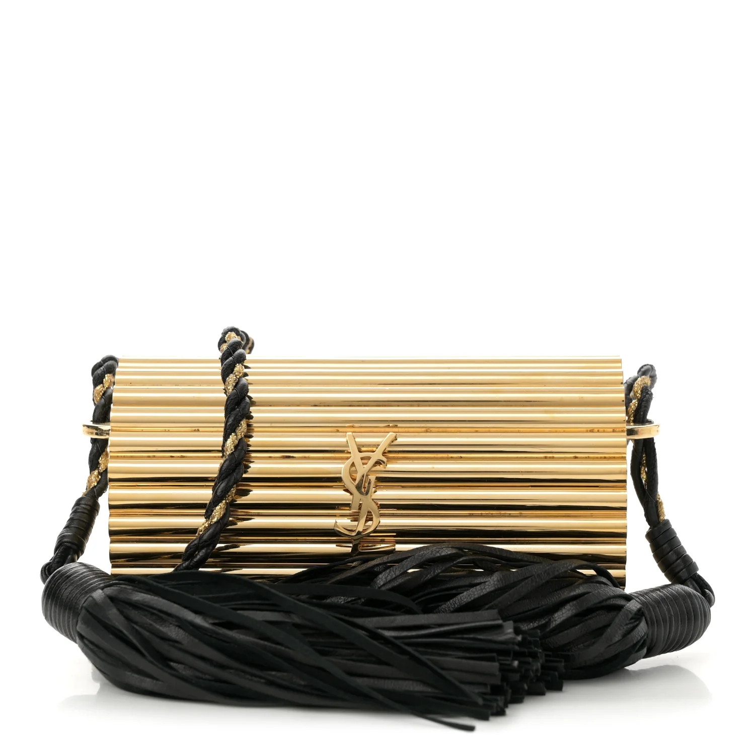 Ribbed Plexiglass Lambskin Fringe Monogram Opium Box Bag Gold | FASHIONPHILE (US)