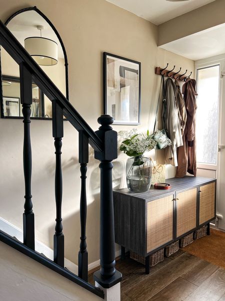 Hallway and painted staircase, sideboard, hanging rail, wall art, mirror 

#LTKfindsunder100 #LTKhome #LTKeurope