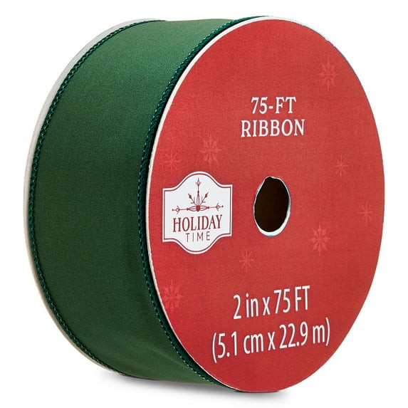 Dark Green Satin Christmas Ribbon, 2" x 75', by Holiday Time | Walmart (US)