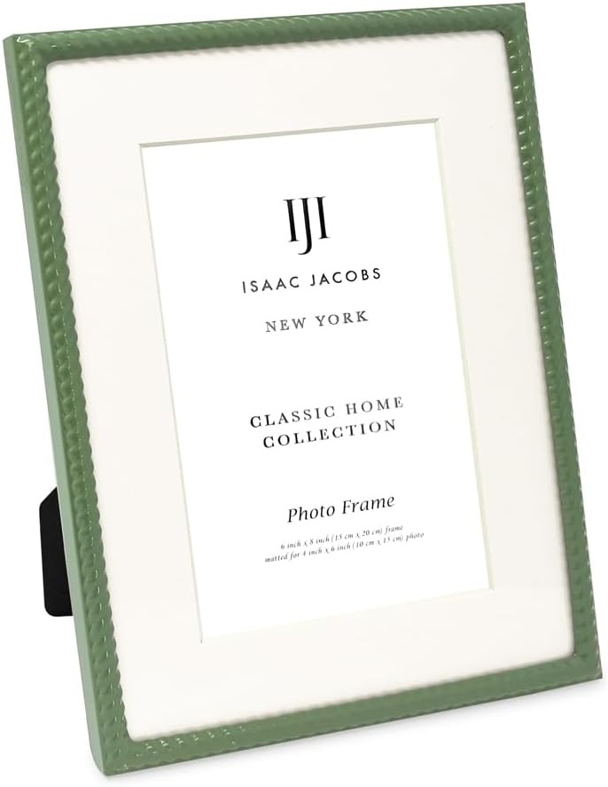 Isaac Jacobs 6x8 (Matted 4x6) Green Metal Rope Border Picture Frame, Horizontal & Vertical for Ta... | Amazon (US)