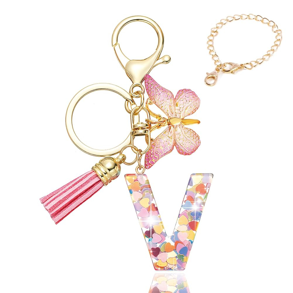 Cute Pink Initial Letter Keychain Tassel Butterfly Pendant for Women Girls CarKey Purse SchoolBag... | Amazon (US)