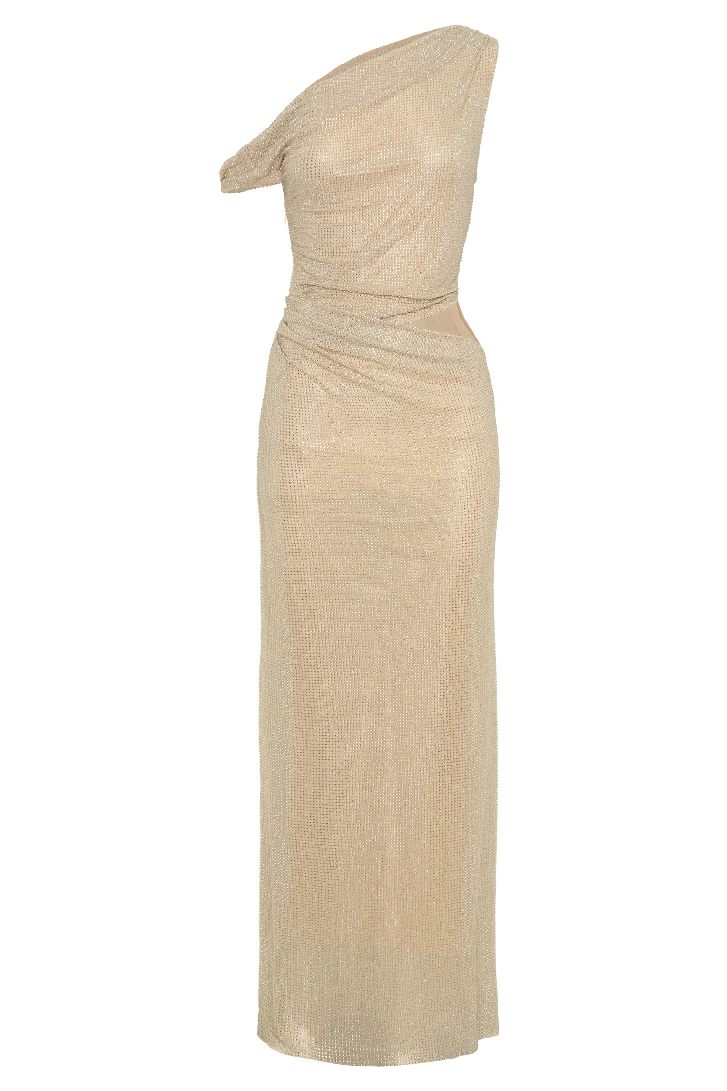 Kenny Diamante One Shoulder Maxi Dress - Gold | MESHKI US