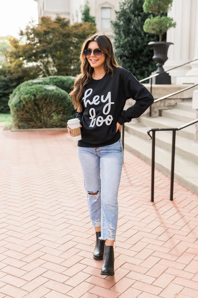 Hey Boo Black Graphic Sweatshirt | Pink Lily