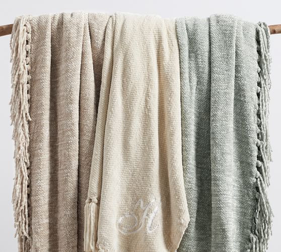 Chenille Hand-Knotted Fringe Throw | Pottery Barn (US)