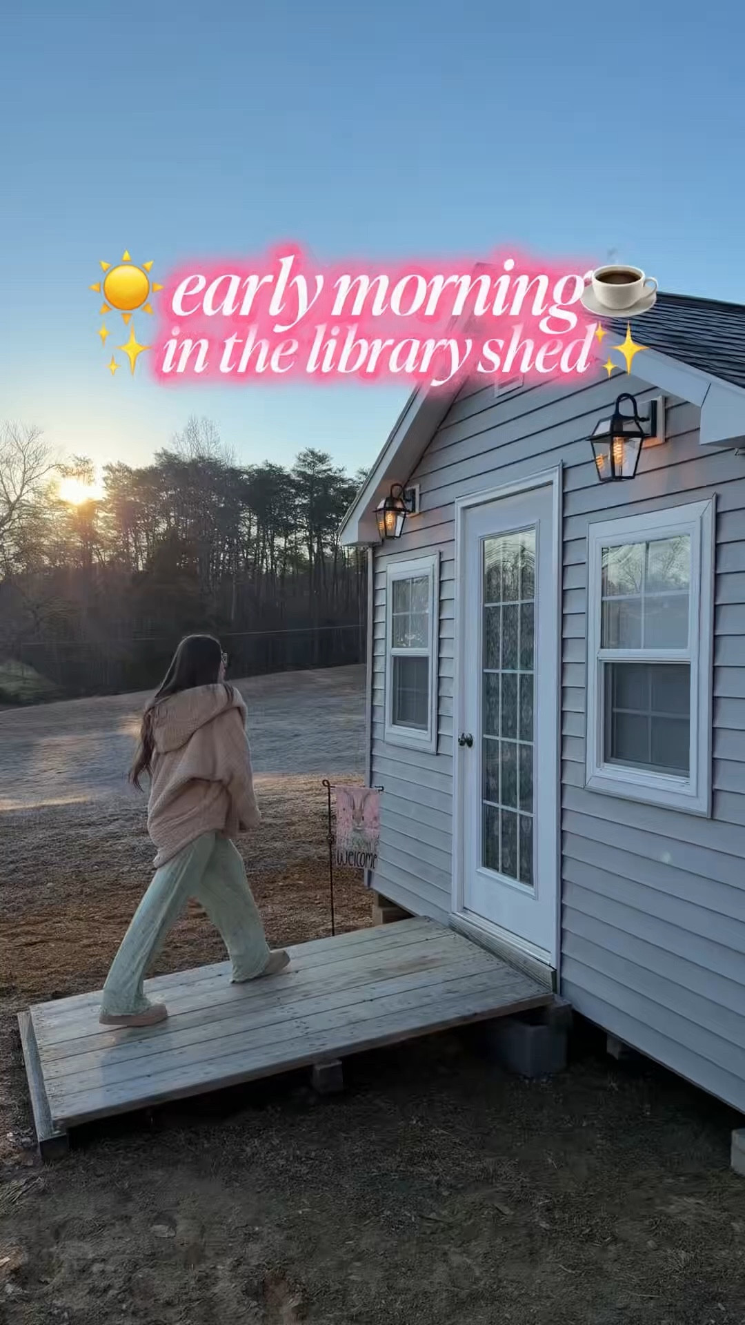 good morning from the library shed☀️☕️📚💕
✨ourfit details & decor linked here✨
💗more shed finds are on my Amazon storefront!

#LTKdayinmylife #LTKvlog #LTKHome