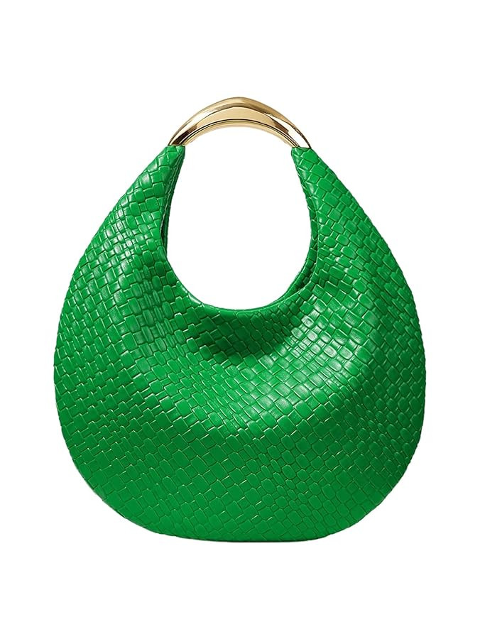 QWINEE Women's Woven Handbag Elegant Clutch Purse Metal Top Handle Cresent Evening Bag Retro PU L... | Amazon (US)