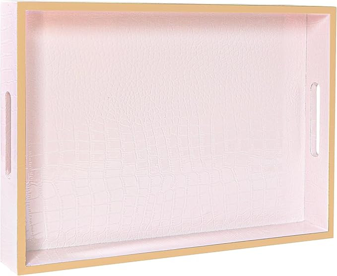 MAONAME Faux Leather Tray, Rectangular Serving Tray with Handles, Pink Decorative Trays for Coffe... | Amazon (US)