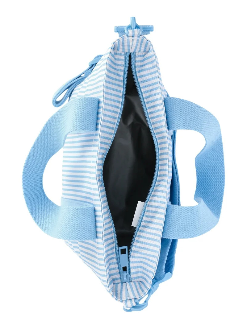 No Boundaries Women's Beach Insulated Mini Tote Bag, Sky Pin Stripe | Walmart (US)