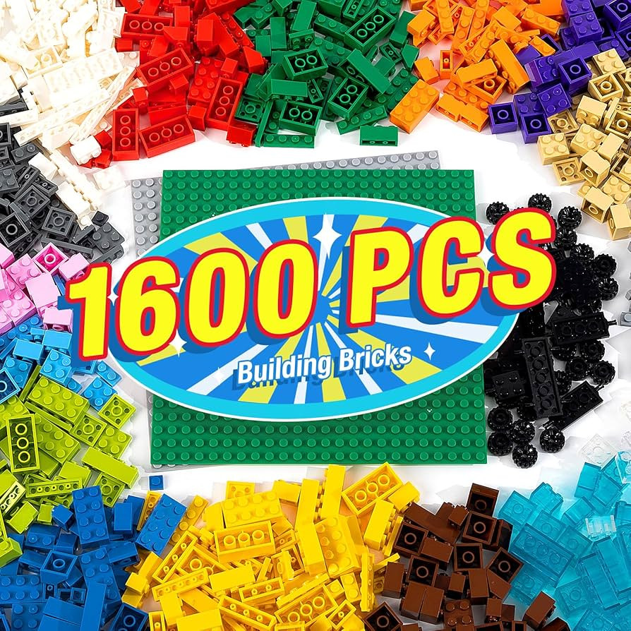 1600 Pieces Building Bricks, Building Bulk Block with 2 Packs 24x24 Studs Sticky Plate and 46PCS ... | Amazon (US)