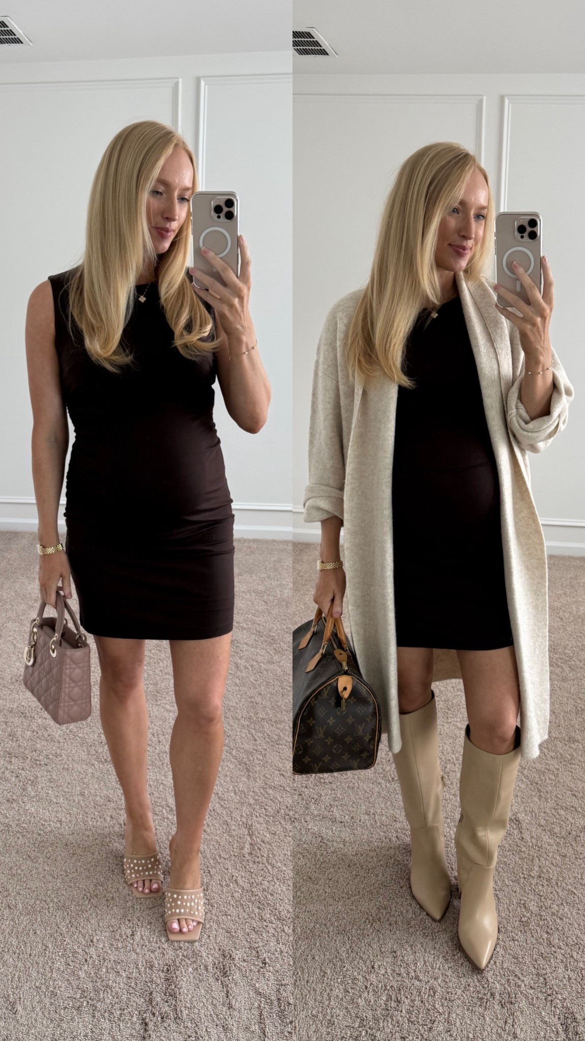 This fitted chocolate dress can take you from dressy to casual! Love a fitted dress with a bump. It’s touched on the side so will be figure flattering - I’m wearing a size small

Date night outfit // early fall outfit /2 chocolate mini dress // bump
Style // bump friendly outfits 


#LTKBump #LTKSeasonal #LTKautumn