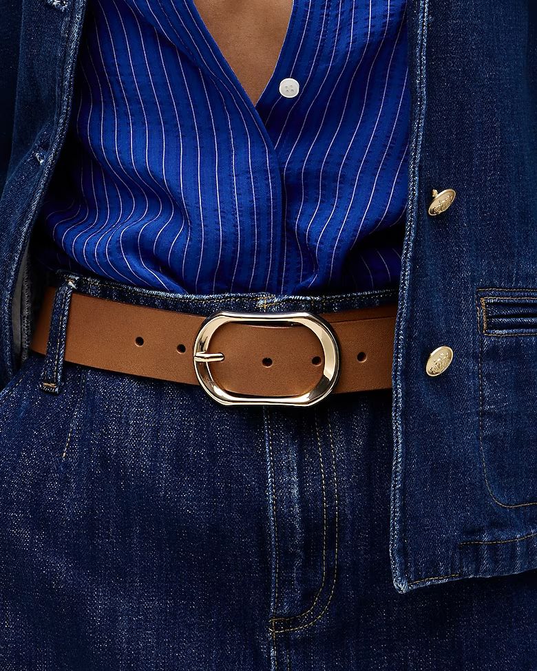 Oval buckle belt in Italian leather | J.Crew US