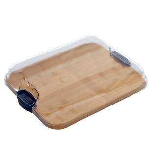 11 in L x14 in W x 2.9 in H Build-A-Board Bamboo Cutting Board w/ Clear Locking Lid w/Black Handles, Single Compartment | The Home Depot