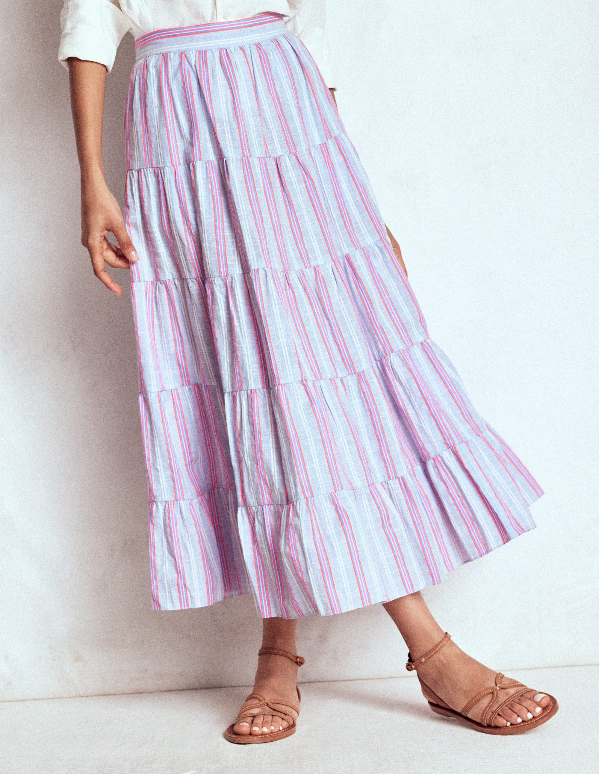 Tiered Poplin Midi Skirt-Metallic Stripe | Boden (US)
