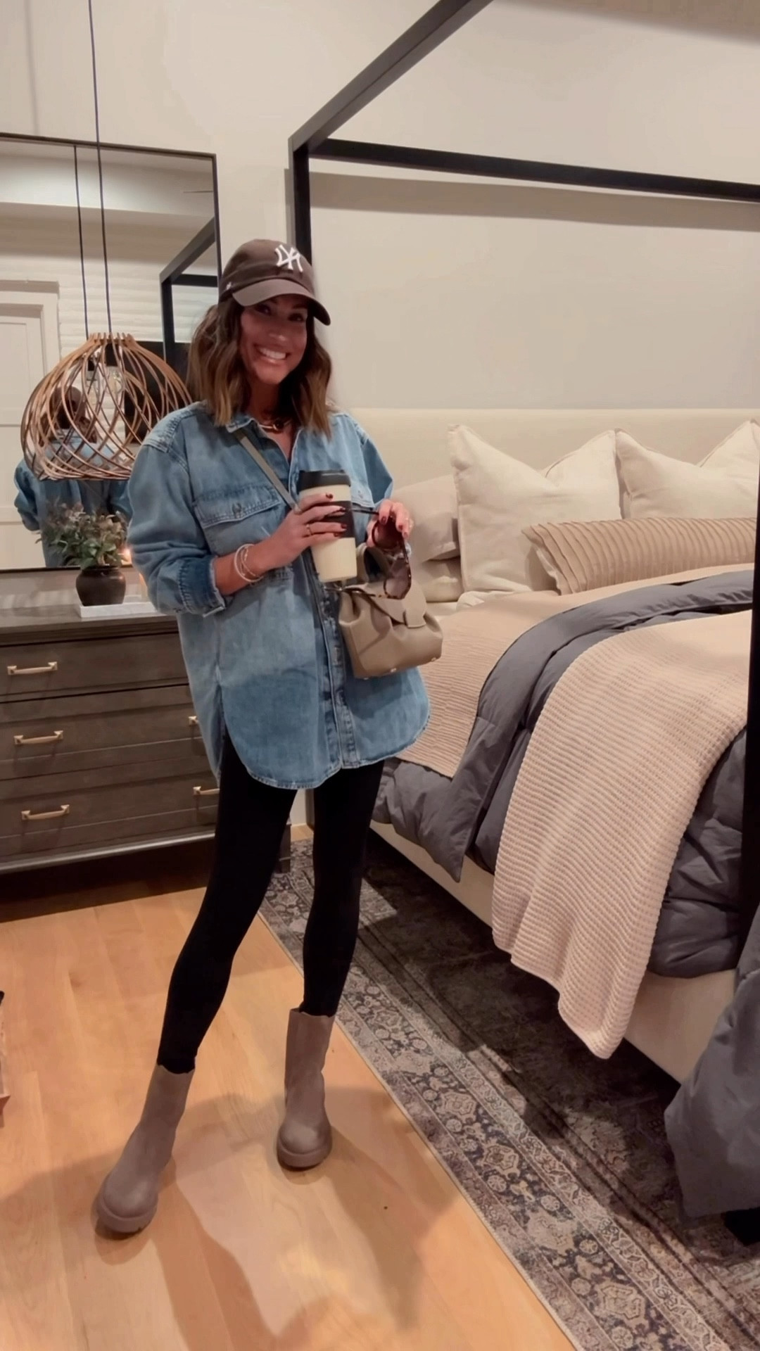 Easy fall outfit idea! Oversized denim button down + designer lookalike accessories, and my FAVORITE Amazon leggings 🤩🙌🏼 
Wearing a medium in the top, and I take an XS in these leggings!

#LTKStyleTip #LTKFindsUnder50 #LTKFindsUnder100