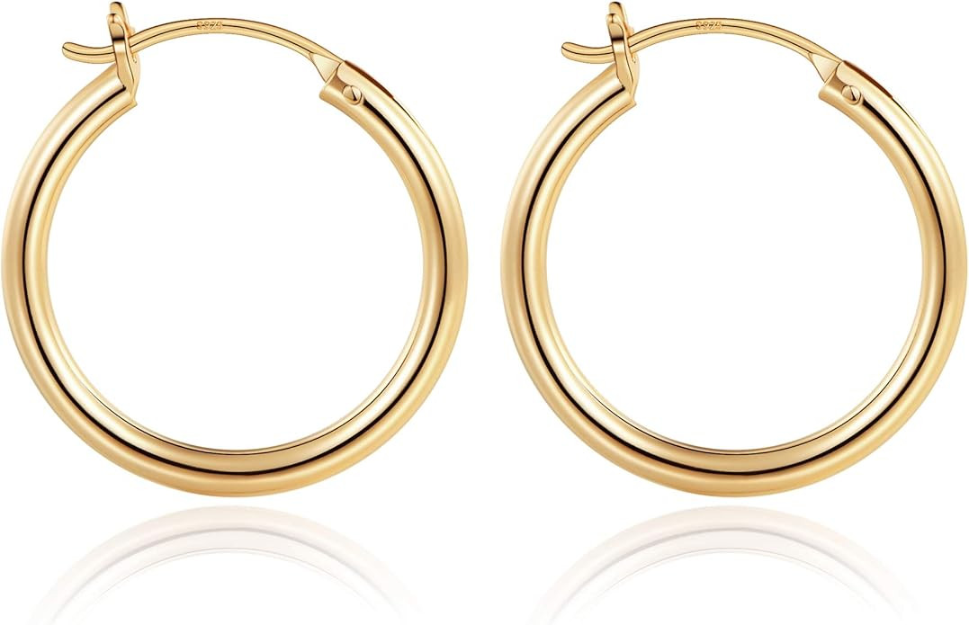 M MOOHAM Gold Hoop Earrings for Women, 14K Real Gold Steling Silver Post Hypoallergenic Hoops Ear... | Amazon (US)