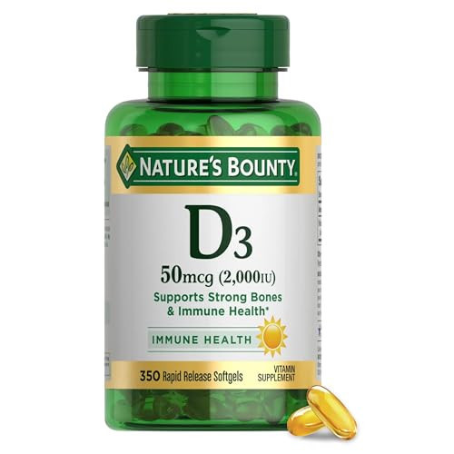 Nature's Bounty Vitamin D3 2000 IU | Supports Immune Health, Calcium Absorption & Bone Strength | Essential for Healthy Bones | Non-GMO, No-Gluten | 350 Softgels, 1 Serving Per Day for Daily Health | Amazon (US)
