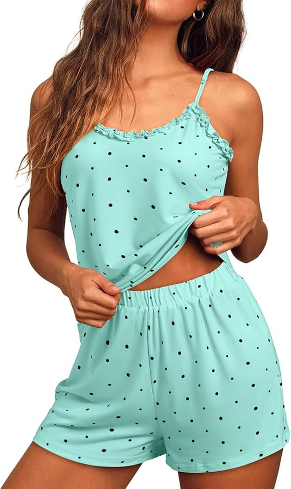 JUSTFASHIONNOW Womens Pajama Sets Shorts Cute Tank Top Short Set Ruffle Polka Dot Pj 2 Piece Summ... | Amazon (US)