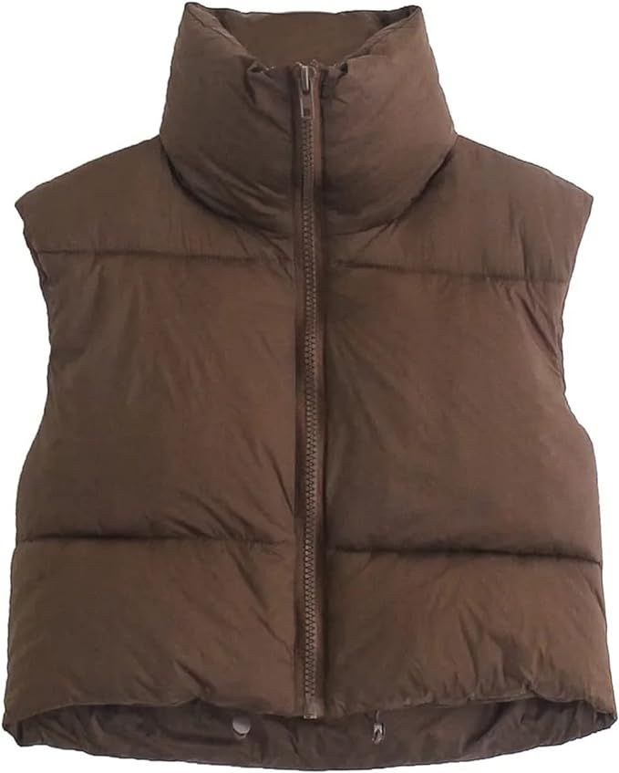 Women's Winter Crop Vest Sleeveless Warm Outerwear Lightweight Cotton Puffer Vest Padded Gilet Ca... | Amazon (US)