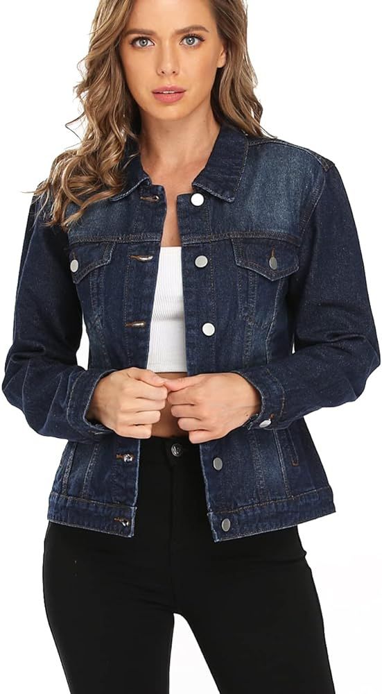 Dilgul Women's Denim Jacket Casual Long Sleeve Basic Button Down Denim Jean Jacket | Amazon (US)