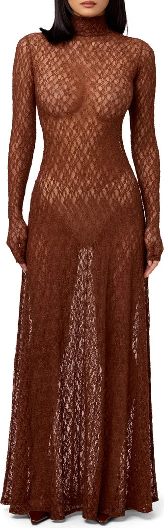 Floral Long Sleeve Stretch Lace Turtleneck Maxi Dress | Nordstrom