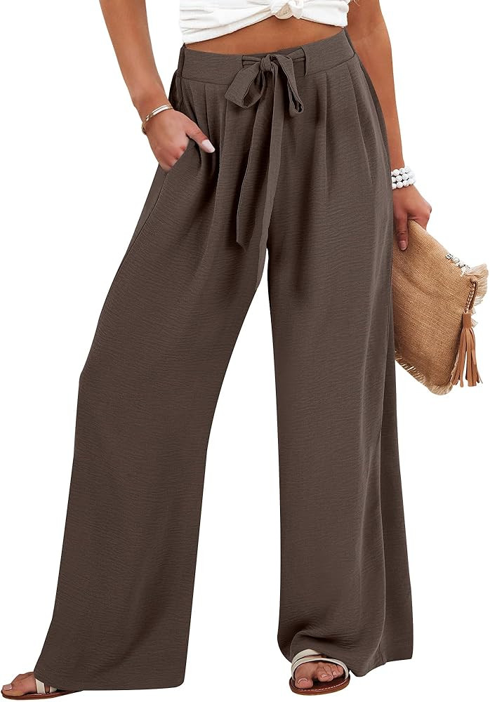 Caracilia Wide Leg Palazzo Pants for Women Summer High Waist Flowy Loose Casual Lounge Trousers B... | Amazon (US)