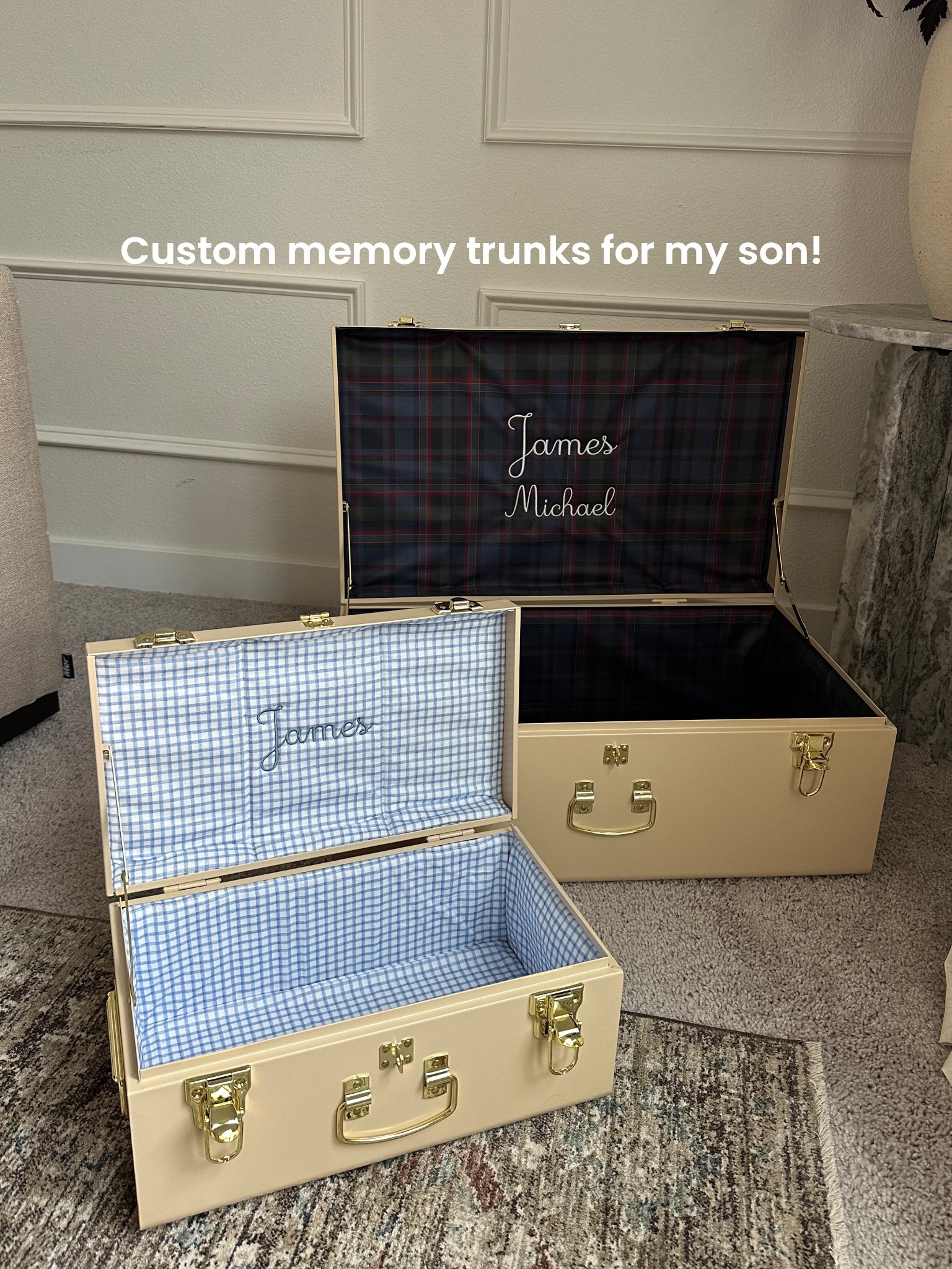 The cutest memory trunks for James! Can’t wait to add things to these. #memorytrunk 

#LTKKids #LTKBaby #LTKGiftGuide