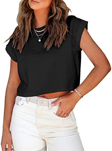 Tankaneo Womens Short Sleeve Cropped T-Shirts Summer Rolled Dolman Sleeve Crop Tops Casual Round ... | Amazon (US)