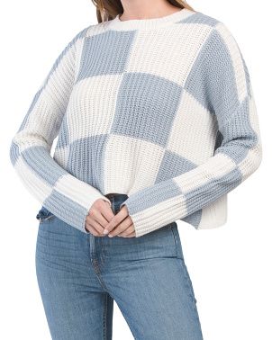 Checked Long Sleeve Pullover Sweater | Juniors | Marshalls | Marshalls