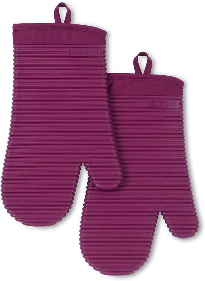 KitchenAid Ribbed Soft Silicone Oven Mitt 2-Pack Set, Beet, 7.5"x13" | Amazon (US)