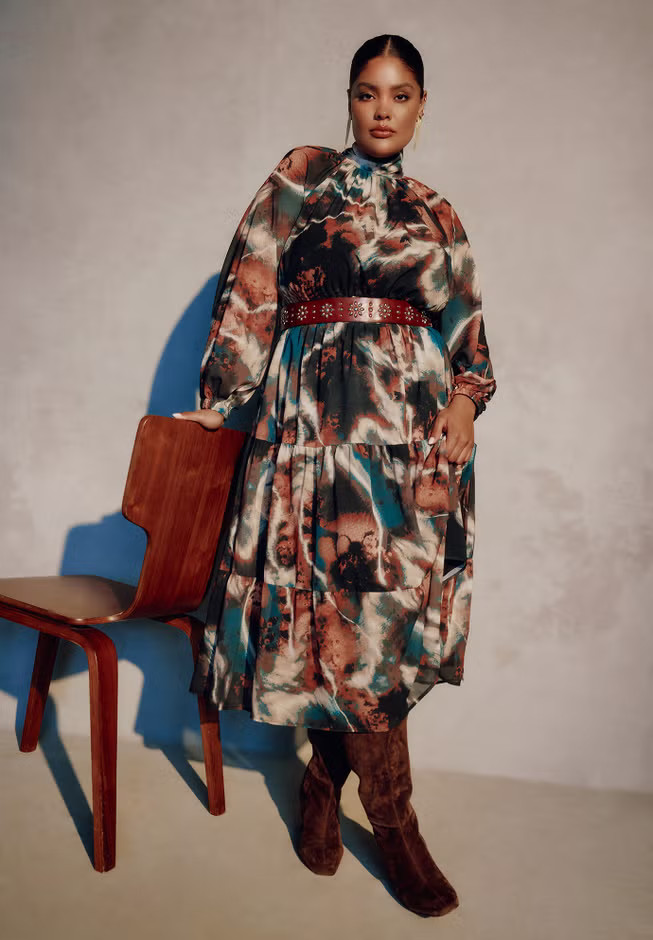 Mock-Neck Chiffon Midi Dress | Avenue