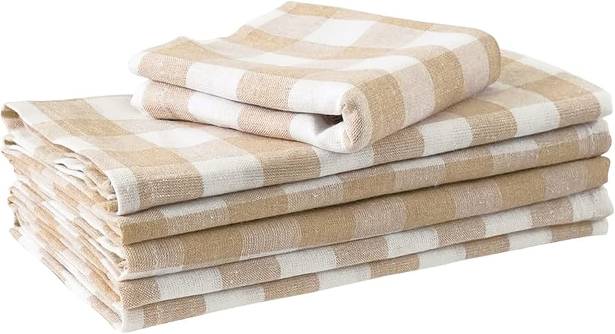 Cloth Dinner Napkins Set of 6, Buffalo Plaid Cloth Napkins, 100% Cotton 18x18, Beige Dinner Napki... | Amazon (US)