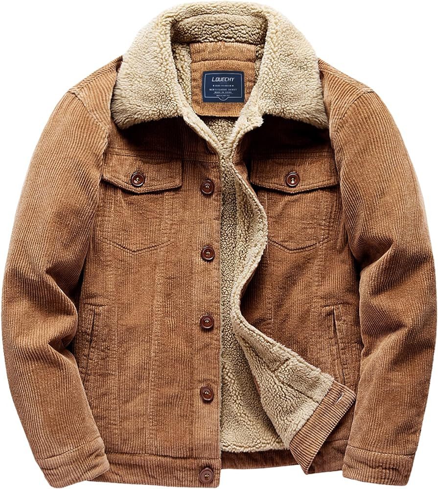 LOUECHY Men's Corduroy Sherpa Lined Trucker Jacket Thickened Warm Winter Coats | Amazon (US)