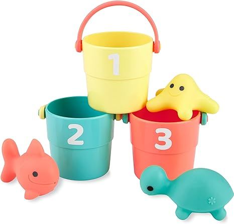 Simple Joys by Carter's Stacking Buckets and Ocean Squirties Bath Toy Bundle, One Size | Amazon (US)