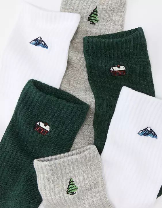 AE Embroidered Crew Sock 3-Pack | American Eagle Outfitters (US & CA)