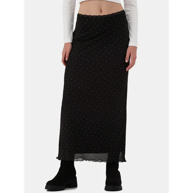 No Boundaries Lace-Trim Mesh Maxi Skirt, Women’s and Women’s Plus | Walmart (US)