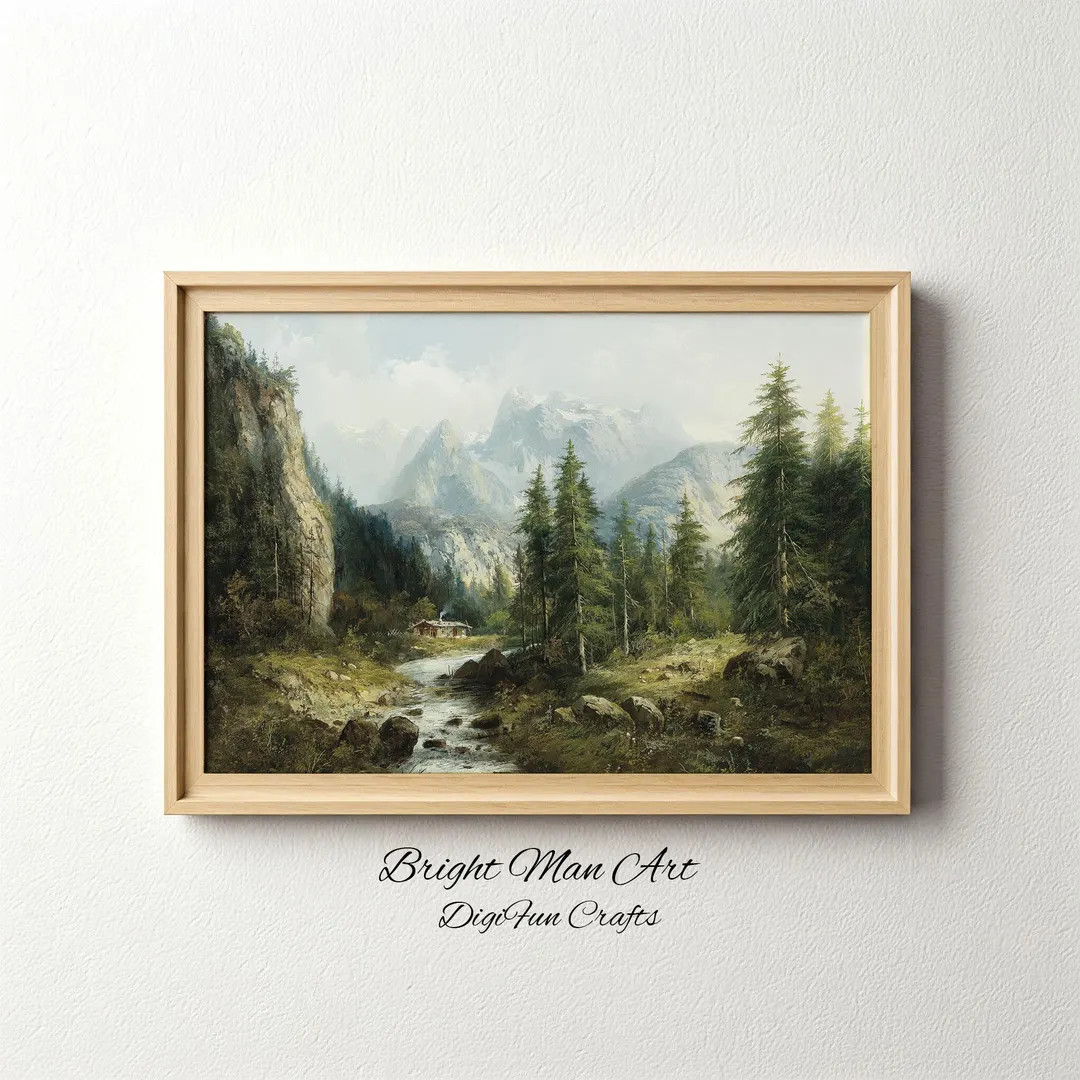 Home Decor Country Cottage Landscape Painting Mountain Oil Painting Best Digital Print Wall Art D... | Etsy (US)