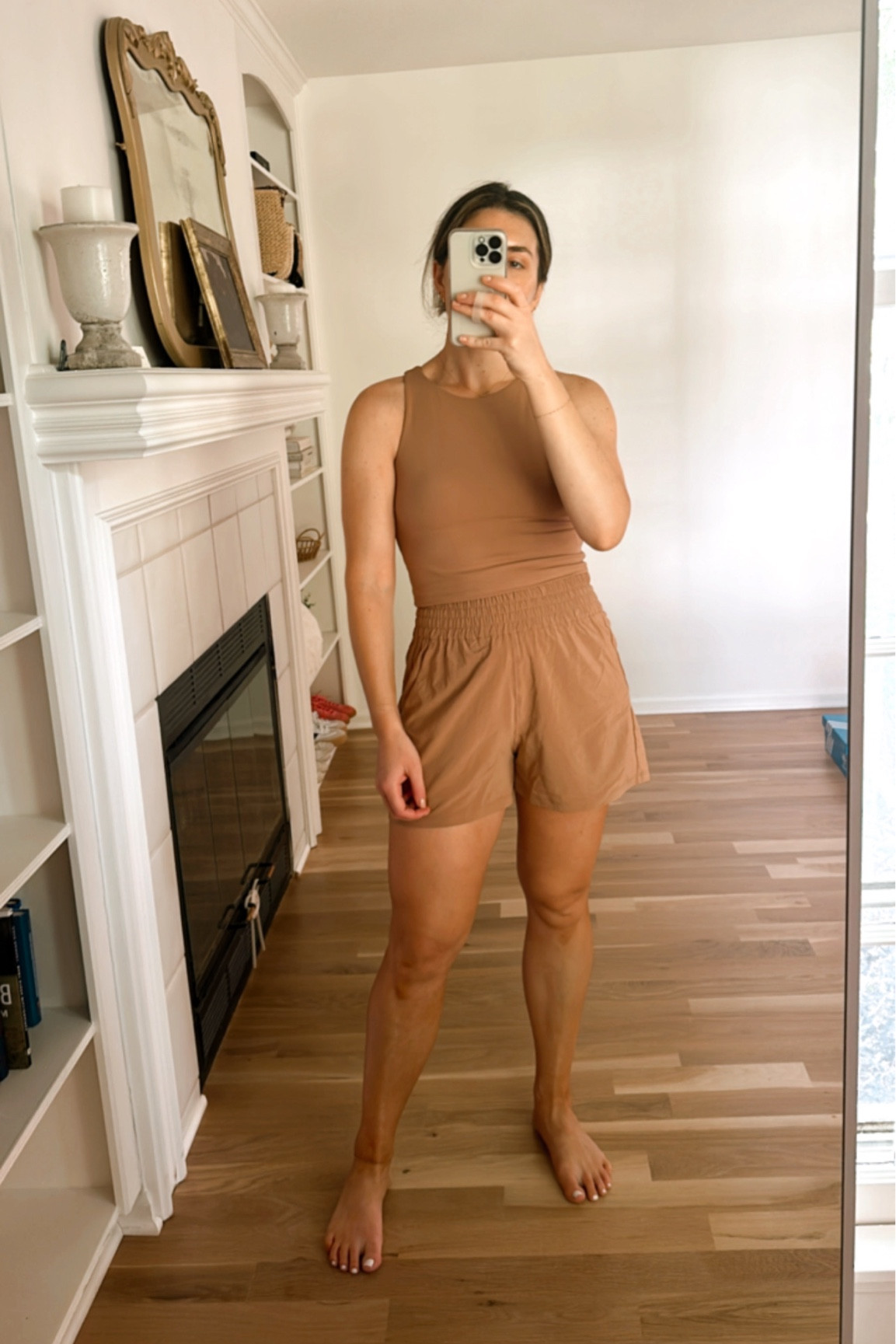 Mom outfit of the day. Activewear. Mom chic. High waisted shorts. CRZ yoga. Amazon fashion. Amazon style. Active outfit. Butterluze. Lululemon. Look alike. Dupe. Crop top. Brown. Summer outfit. Everyday outfit  

#LTKFitness #LTKSummerSales #LTKActive