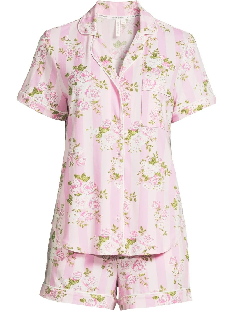 Joyspun Women's Dreamy Soft Collection Notch Collar Top and Shorts Pajama Set, 2-Piece, Sizes XS-... | Walmart (US)