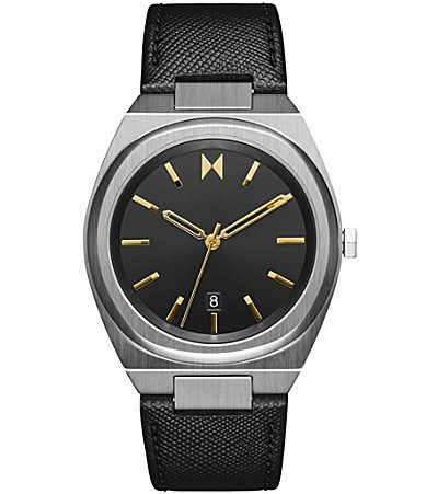 MVMT Men's Odyssey II Quartz Analog Black Calfskin Leather Strap Watch - Black | Dillard's