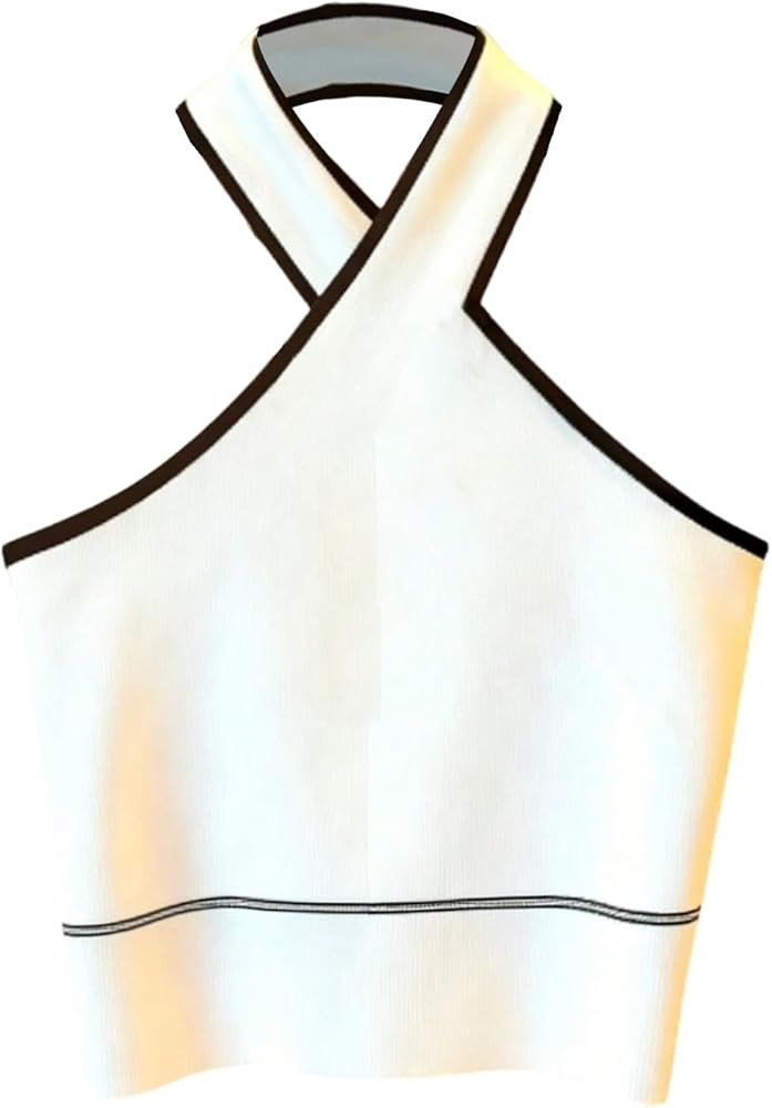 OYOANGLE Women's Criss Cross Halter Top Sleeveless Ribbed Open Back Dressy Tank Tops | Amazon (US)