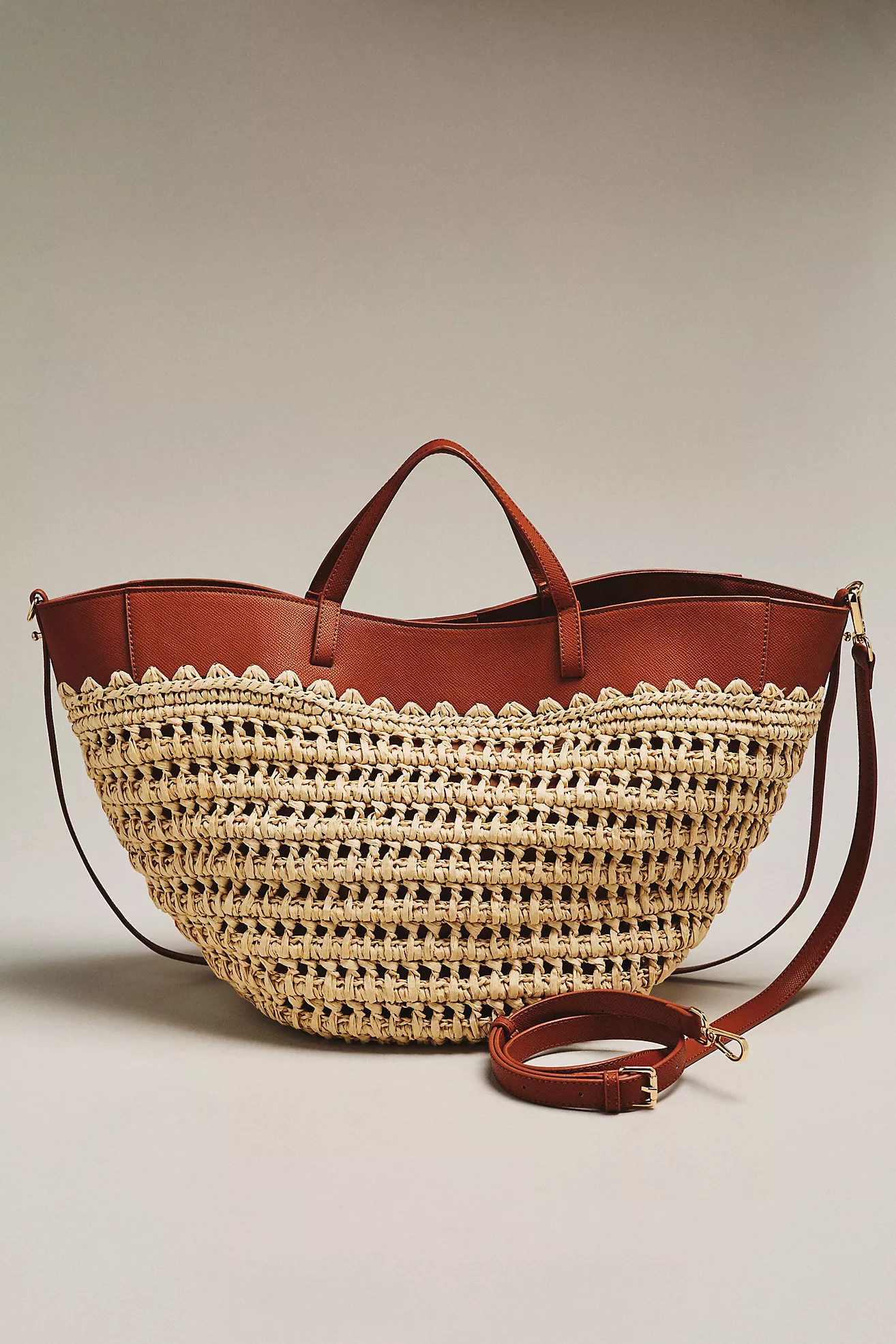 Raffia Leather-Trim Bag | Anthropologie (US)