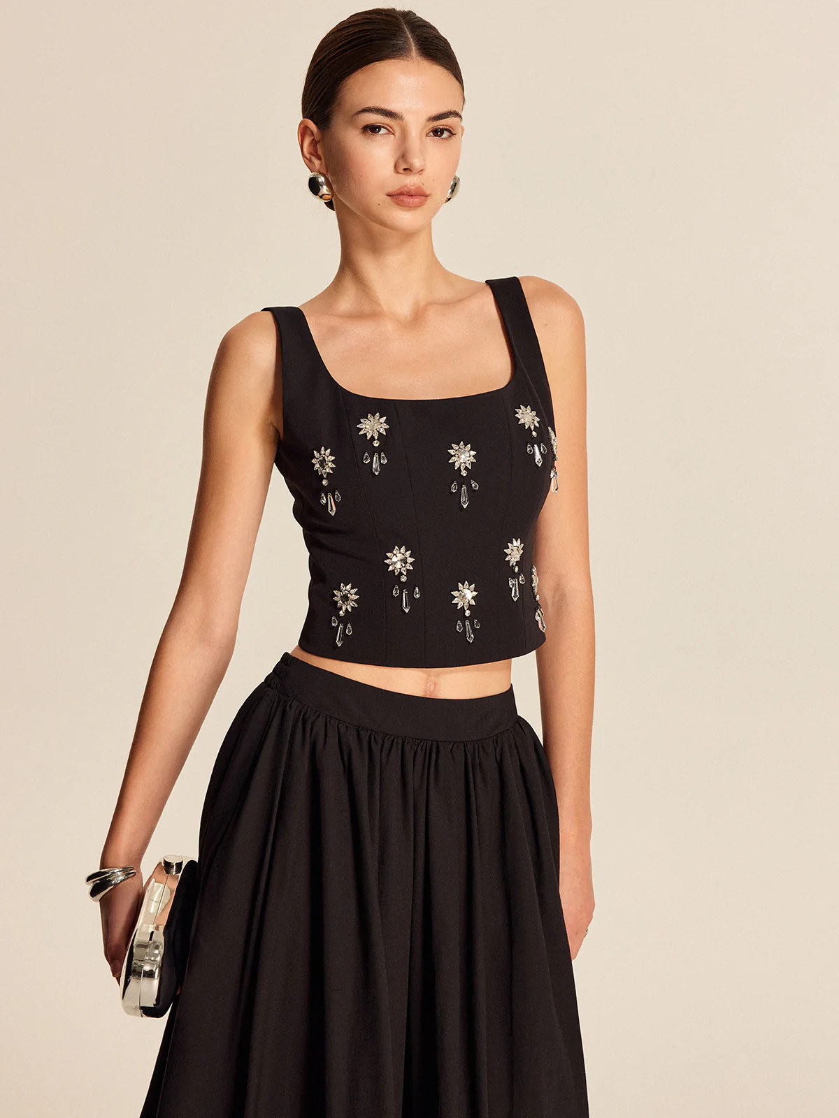 Floral Crystal Back Zipper Top | Commense