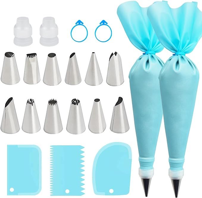 Piping Bags and Tips Set, Reusable Cake Decorating Supplies with 2 Reusable Bags, 12 Icing Tips, ... | Amazon (US)