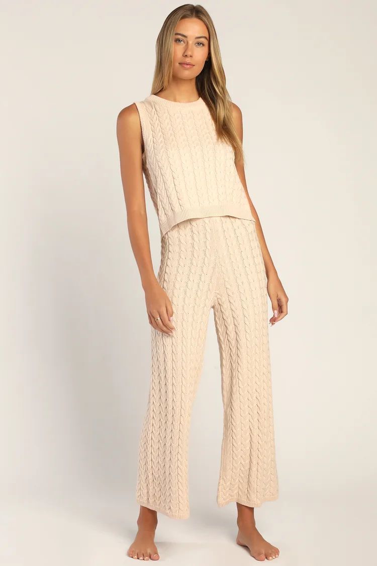 Set to Snuggle Cream Cable Knit Lounge Pants | Lulus (US)