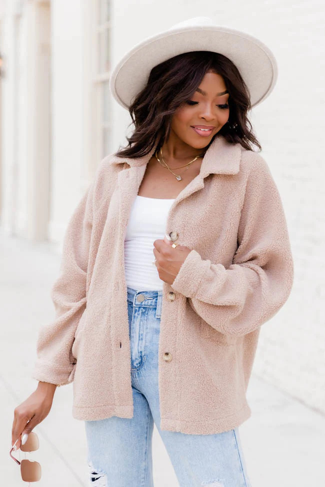 Can Only Imagine Beige Oversized Teddy Jacket | Pink Lily
