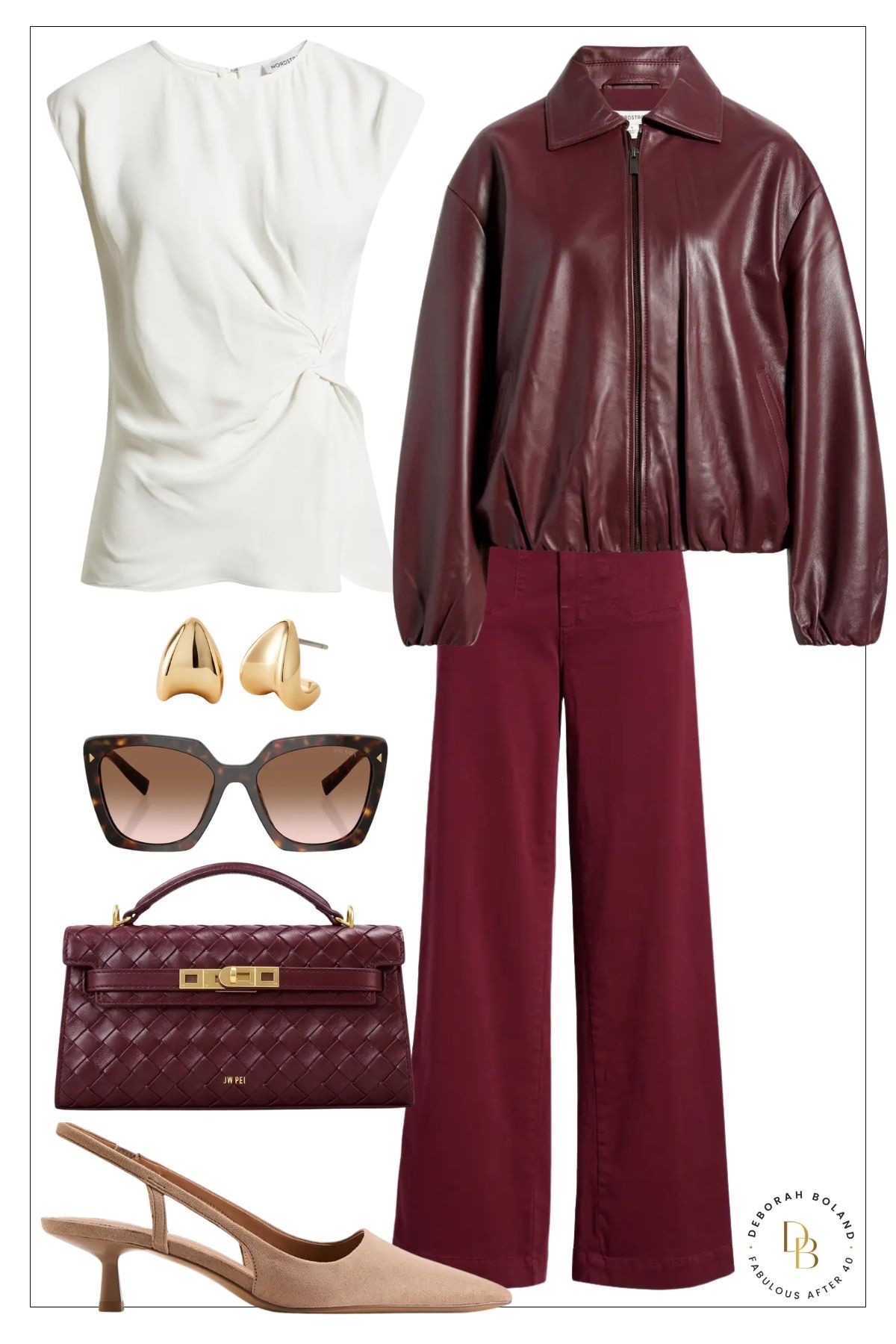 Burgundy is the new black! And this burgundy bubble hem faux leather jacket ticks all the boxes. I’ve add this white side twist top and burgundy wide leg jeans for a look that is modern and elevated.

#LTKOver40 #LTKSaleAlert #LTKSeasonal