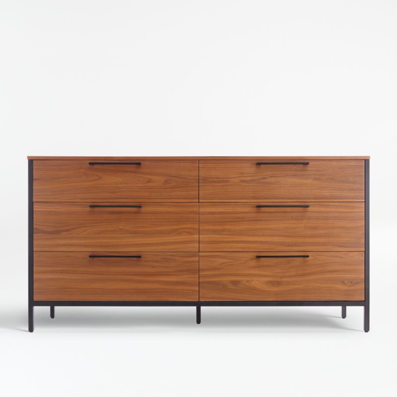 James Walnut with Black Frame 6-Drawer Dresser with Power Outlet + Reviews | Crate and Barrel | Crate & Barrel