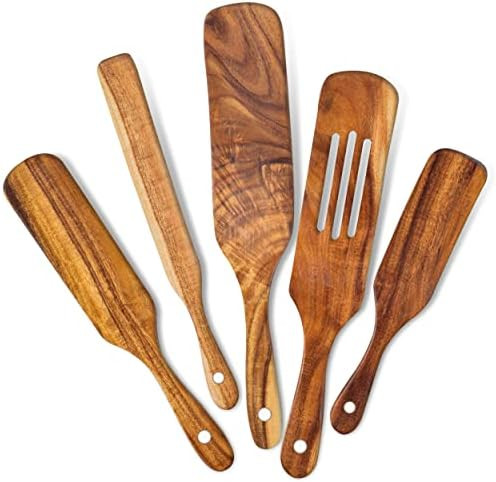 Wooden Spurtle Set Of 5 For Cooking, Acacia Wooden Utensils For Cooking, Wooden Spoons for Cooking,  | Amazon (US)